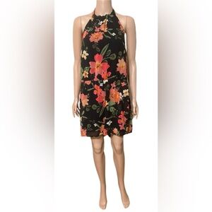 Floral Halter Women’s Romper XL Chiffon Black Pink Orange Tropical Print Summer